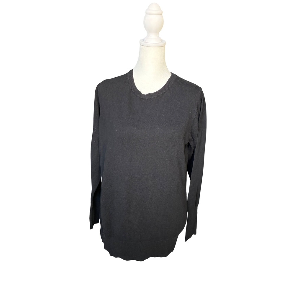 Worthington Womens Black Crew Neck Long Sleeve Cotton Blend Pullover Sweater L